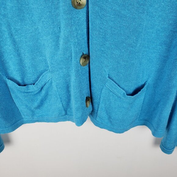 J Jill Linen Blend V-Neck Cardigan Cyan Blue Grandpa Boyfriend Size Medium - Picture 4 of 7